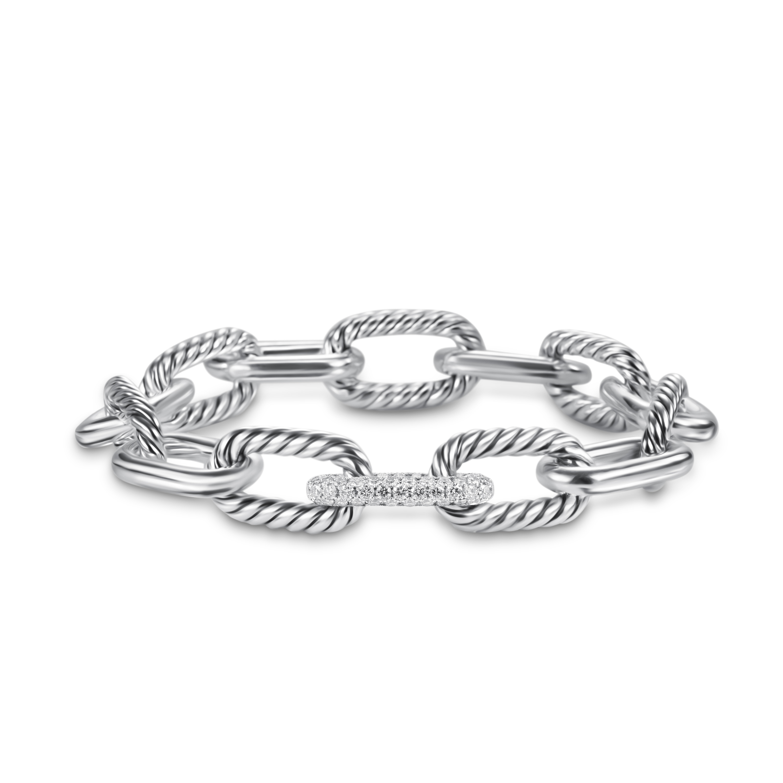 DY Madison® Chain Bracelet in Sterling Silver with Diamonds, 11mm - Size Medium