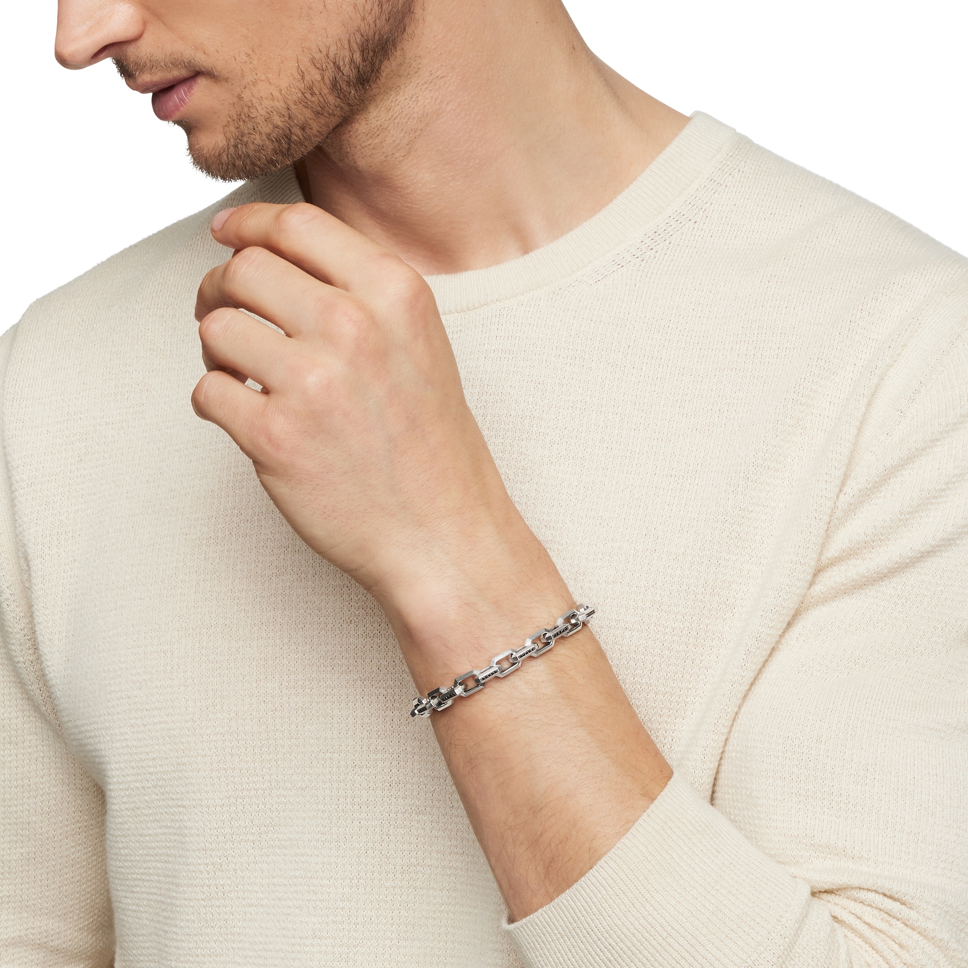 David Yurman Streamline® Heirloom Chain Link Bracelet In Sterling Silver With Pavé Black Diamonds, 7.5mm