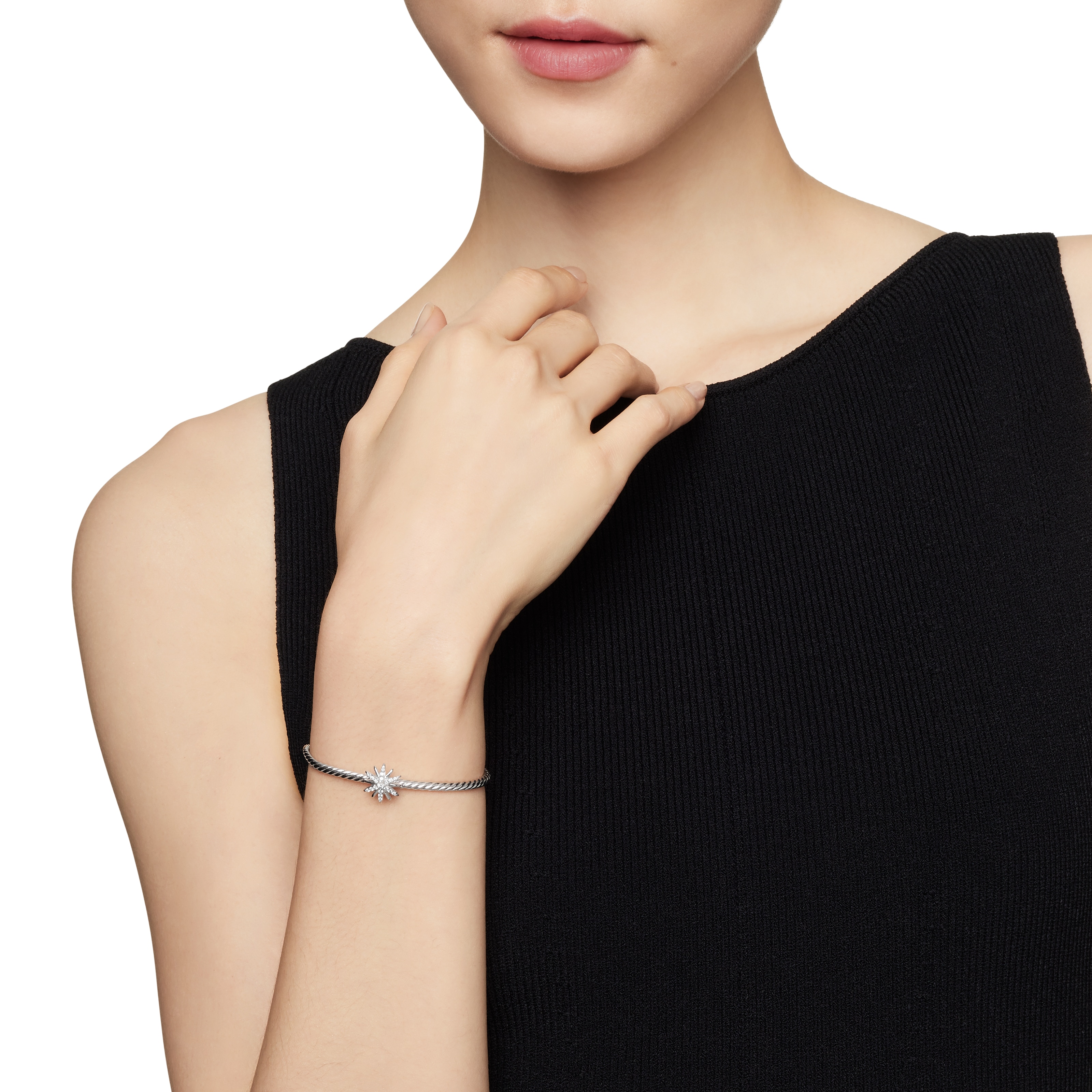 David Yurman Starbust Center Station Bracelet In Sterling Silver With Diamonds, 3mm - Size Medium David Yurman Starbust Center Station Bracelet In Sterling Silver With Diamonds, 3mm - Size Medium