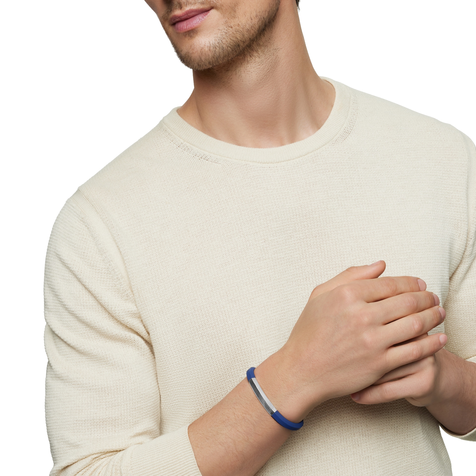 David Yurman Streamline® ID Bracelet In Blue Rubber With Sterling Silver, 8mm