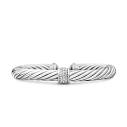 37360303 - Classic Cable Station Bracelet In Sterling Silver With Pavé Diamonds, 7mm