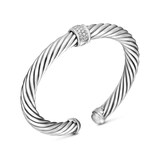 David Yurman Classic Cable Station Bracelet In Sterling Silver With Pavé Diamonds, 7mm