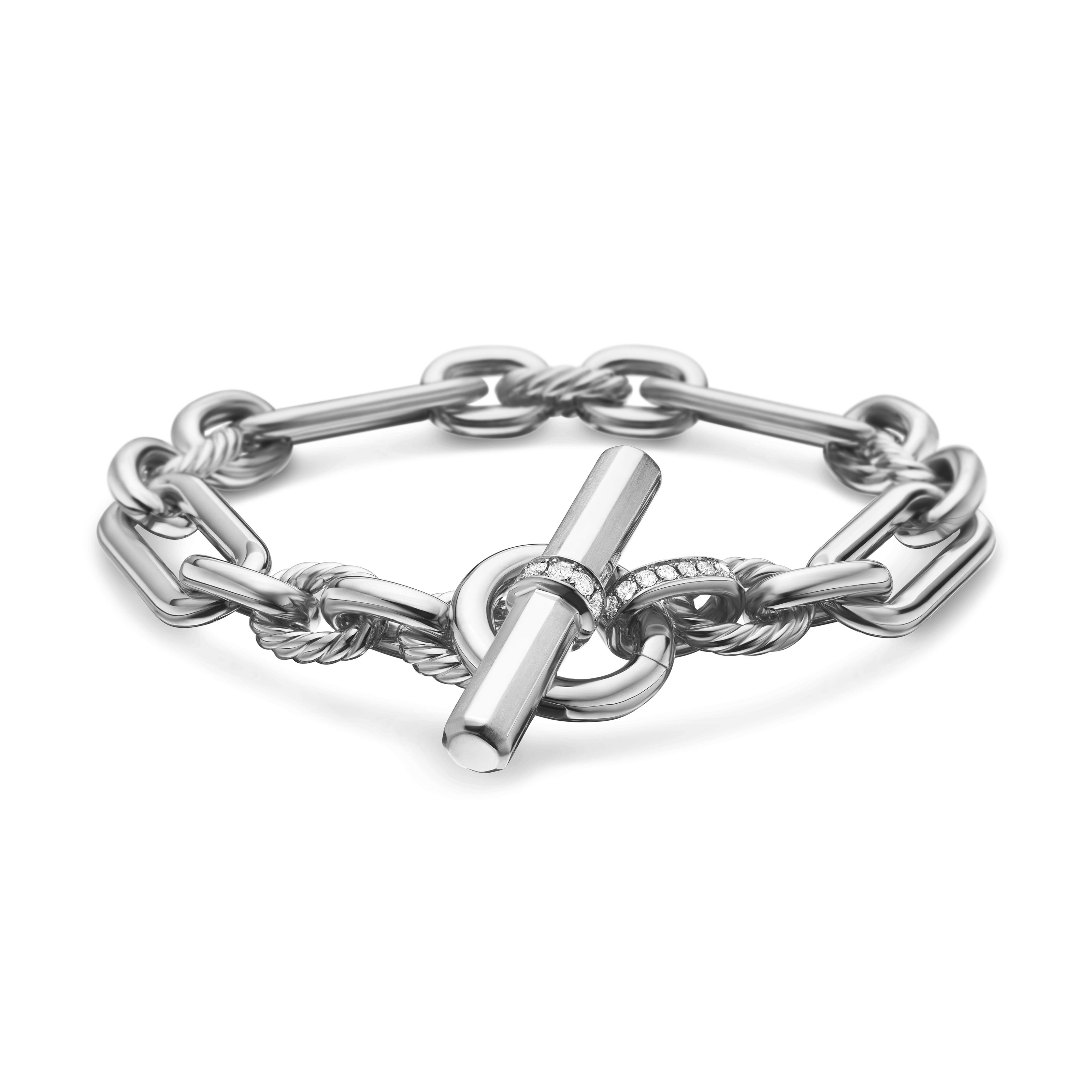 Lexington Chain Bracelet In Sterling Silver With Diamonds, 9.8mm - Size Medium