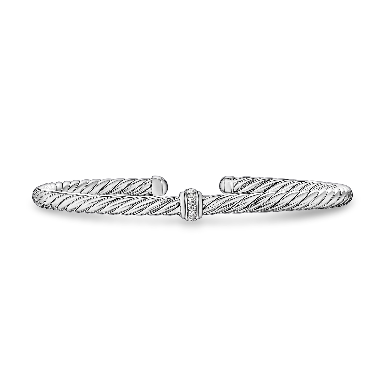 David Yurman The Cable Collection® Cable Flex Centre Station Bracelet In Sterling Silver With Diamonds, 4mm David Yurman The Cable Collection® Cable Flex Centre Station Bracelet In Sterling Silver With Diamonds, 4mm