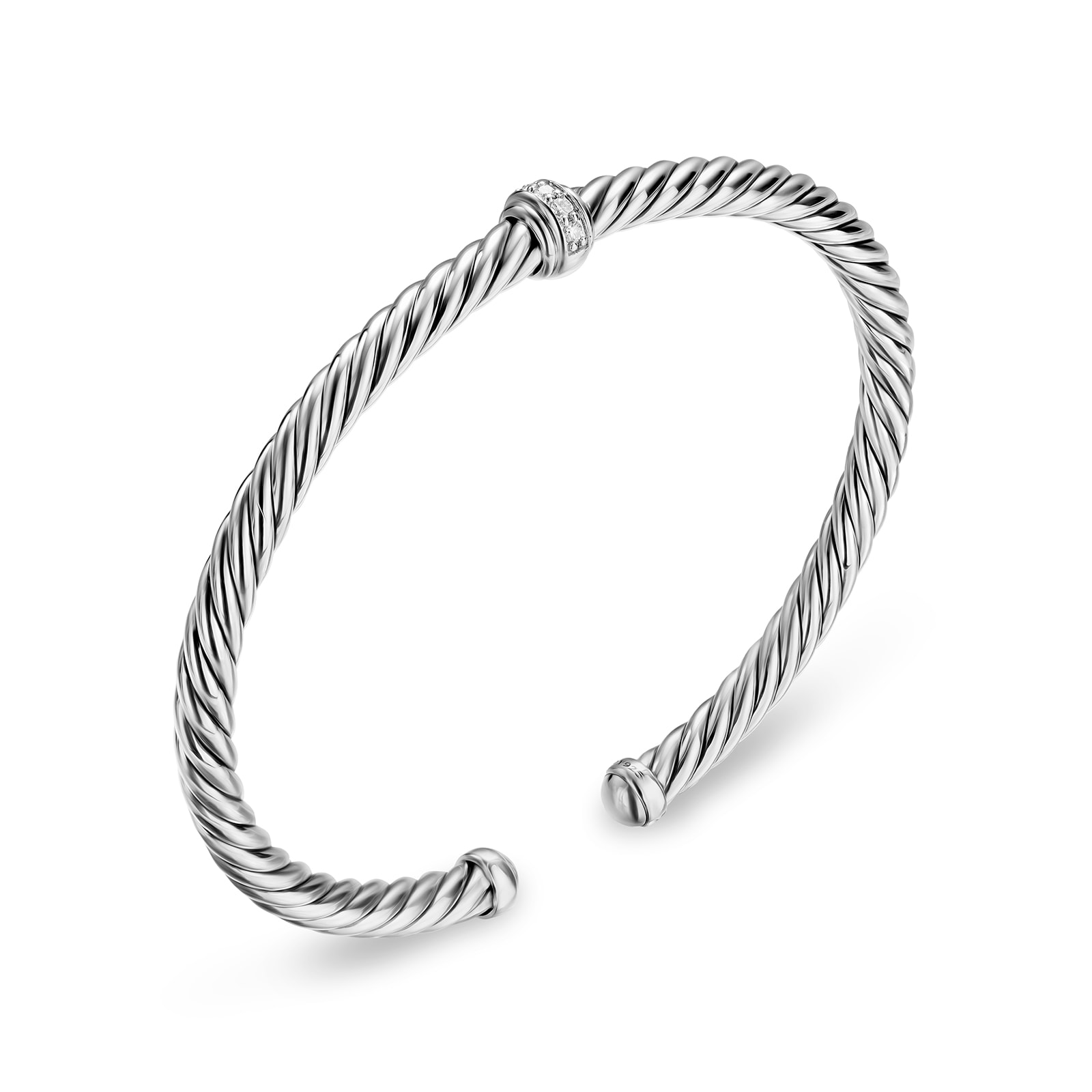 David Yurman The Cable Collection® Cable Flex Centre Station Bracelet In Sterling Silver With Diamonds, 4mm David Yurman The Cable Collection® Cable Flex Centre Station Bracelet In Sterling Silver With Diamonds, 4mm