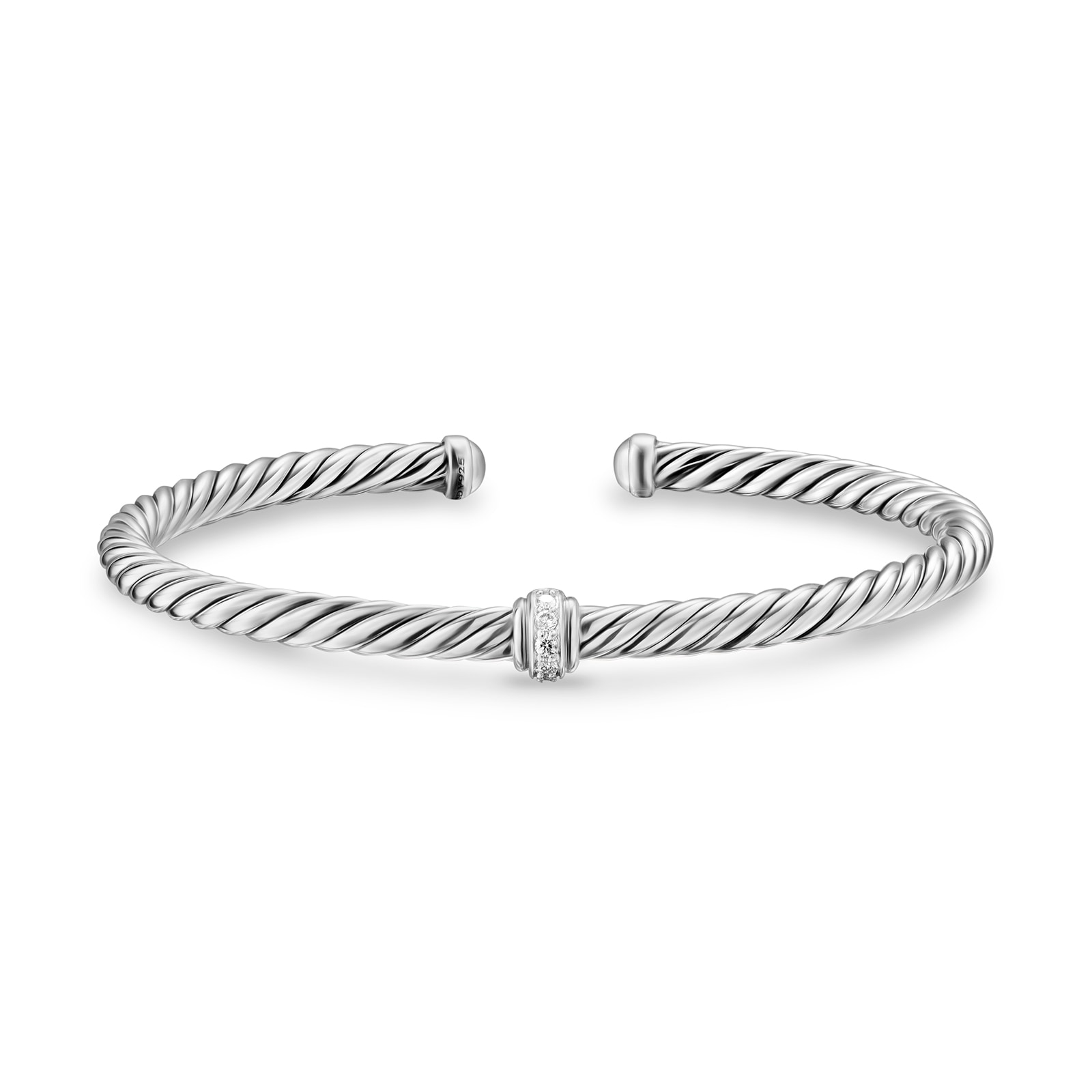 David Yurman The Cable Collection® Cable Flex Centre Station Bracelet In Sterling Silver With Diamonds, 4mm