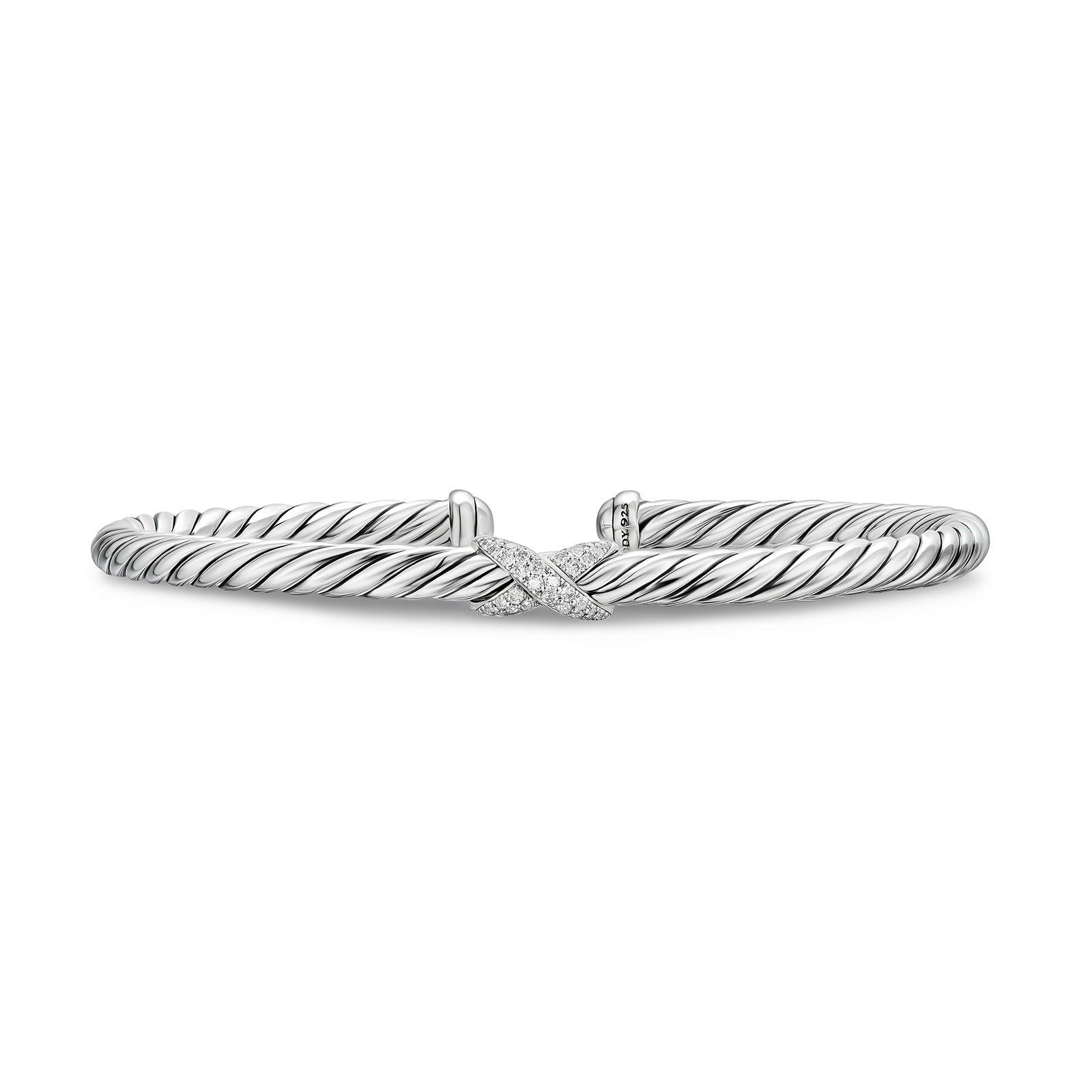 The Cable Collection® Cable Flex Centre Station X Bracelet In Sterling Silver With Diamonds, 4mm - Size Medium