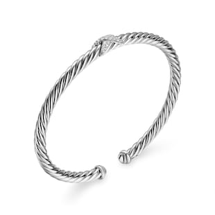David Yurman The Cable Collection® Cable Flex Centre Station X Bracelet In Sterling Silver With Diamonds, 4mm