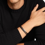 David Yurman Chevron Triple Wrap Bracelet in Black Leather and Sterling Silver, 3mm