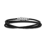 David Yurman Chevron Triple Wrap Bracelet in Black Leather and Sterling Silver, 3mm