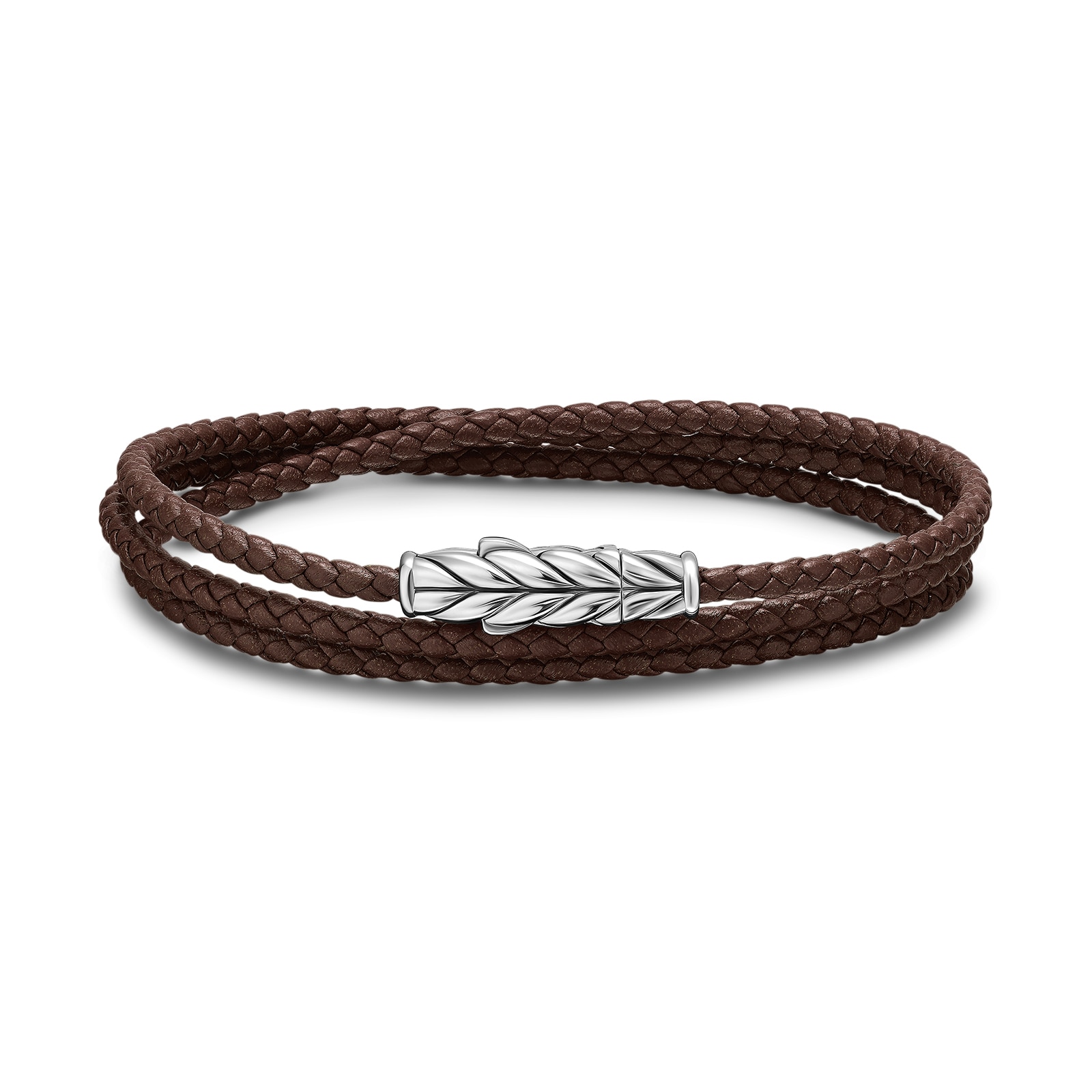 David Yurman Chevron Triple Wrap Bracelet in Brown Leather and Sterling Silver, 3mm