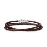David Yurman Chevron Triple Wrap Bracelet in Brown Leather and Sterling Silver, 3mm