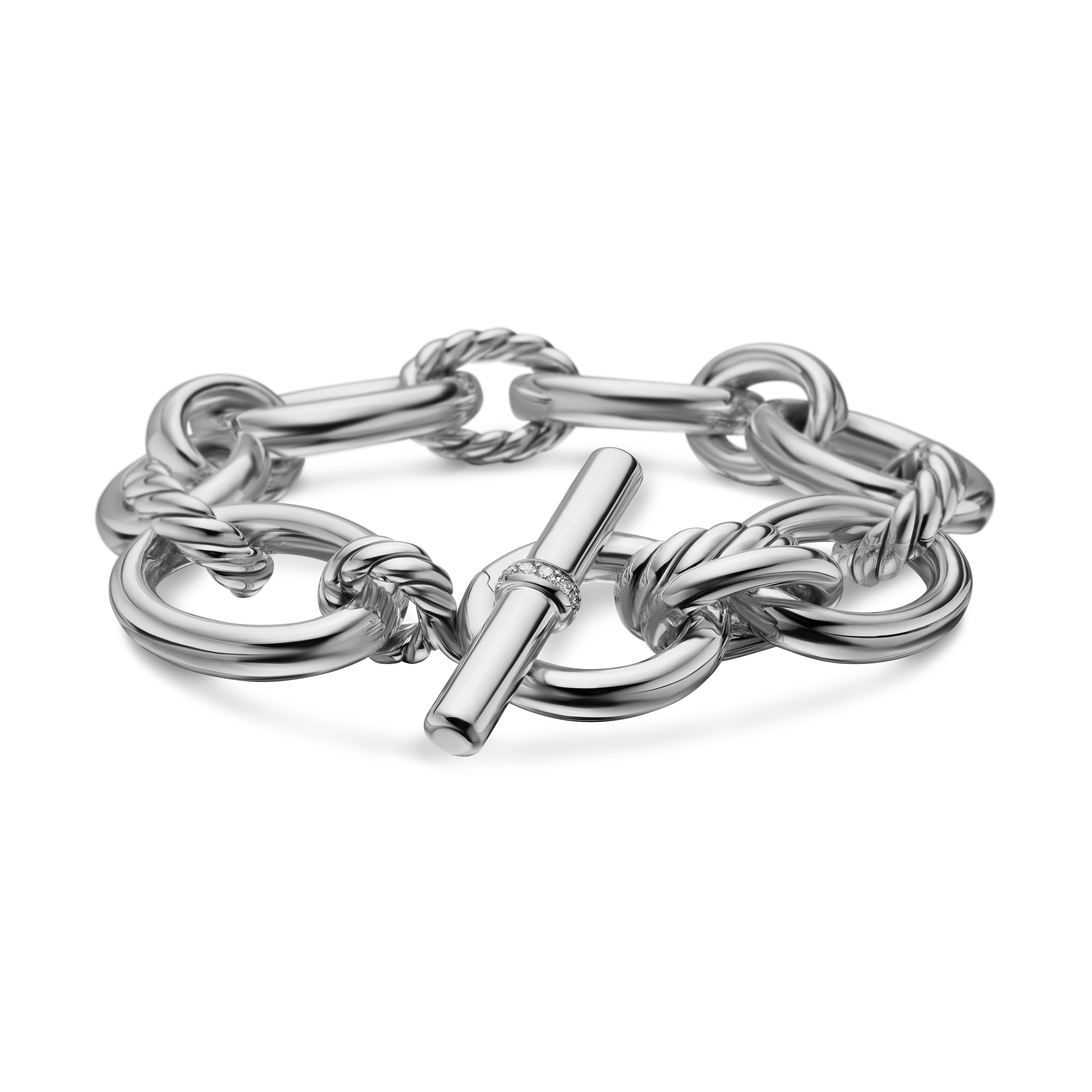 DY Mercer™ Chain Bracelet in Sterling Silver with Diamonds, 25mm - Size Large