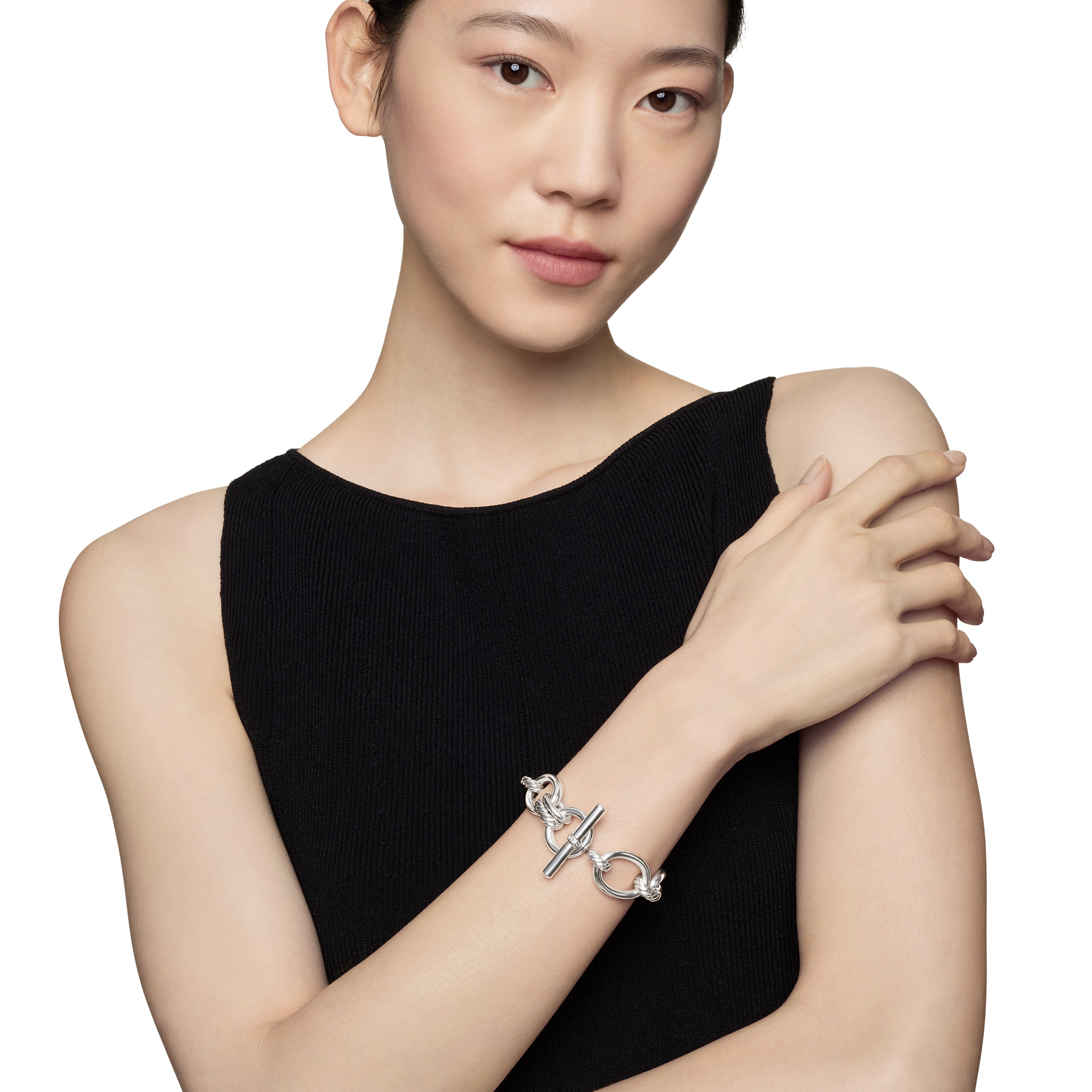 David Yurman DY Mercer™ Chain Bracelet in Sterling Silver with Diamonds, 25mm - Size Medium