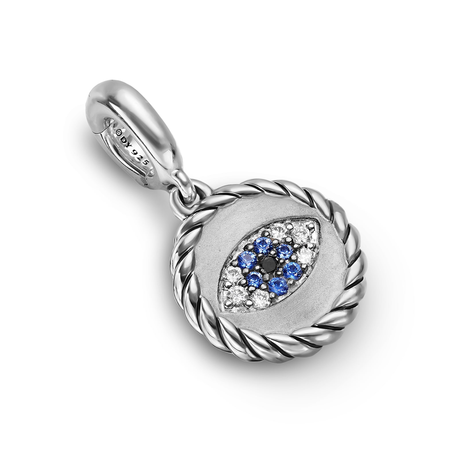 Evil Eye Amulet In Sterling Silver With Blue Sapphires And Diamonds, 20mm