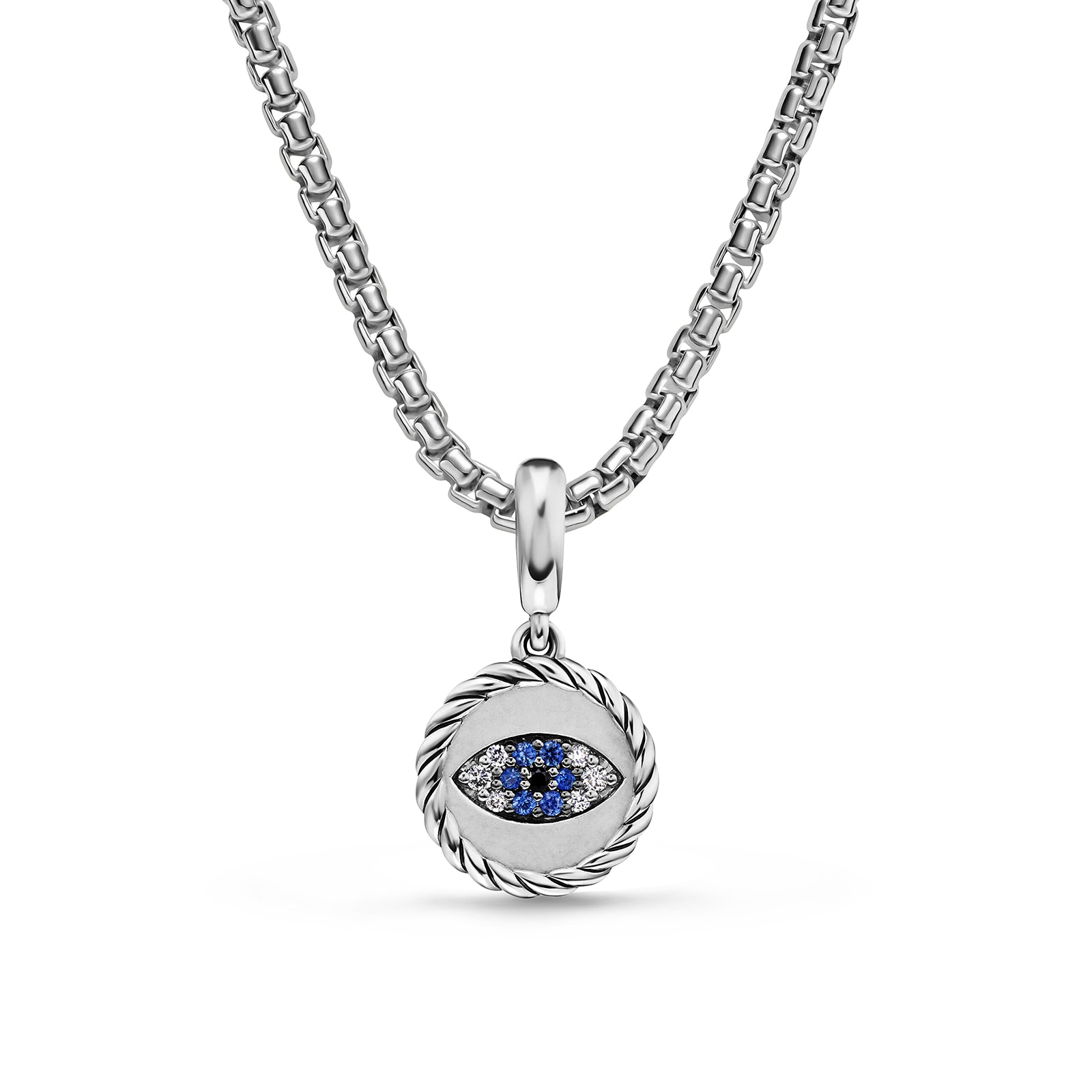 David Yurman Evil Eye Amulet In Sterling Silver With Blue Sapphires And Diamonds, 20mm David Yurman Evil Eye Amulet In Sterling Silver With Blue Sapphires And Diamonds, 20mm