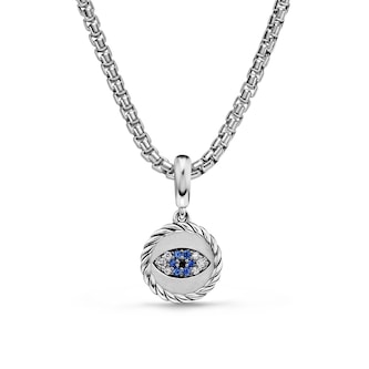 David Yurman Evil Eye Amulet In Sterling Silver With Blue Sapphires And Diamonds, 20mm