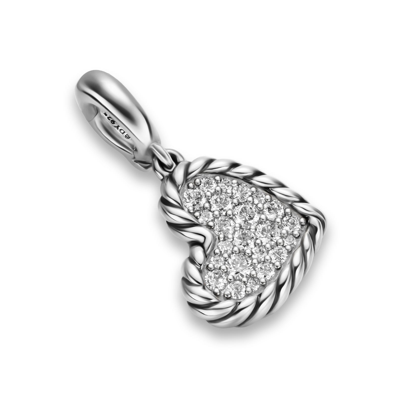 David Yurman DY Elements®&nbsp;Cable Heart Amulet In Sterling Silver With Diamonds, 17mm