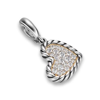 David Yurman DY Elements®&nbsp;Cable Heart Amulet In Sterling Silver With Diamonds, 17mm