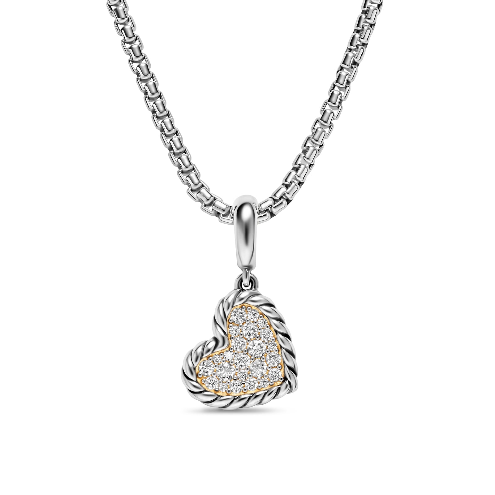 David Yurman DY Elements®&nbsp;Cable Heart Amulet In Sterling Silver With Diamonds, 17mm