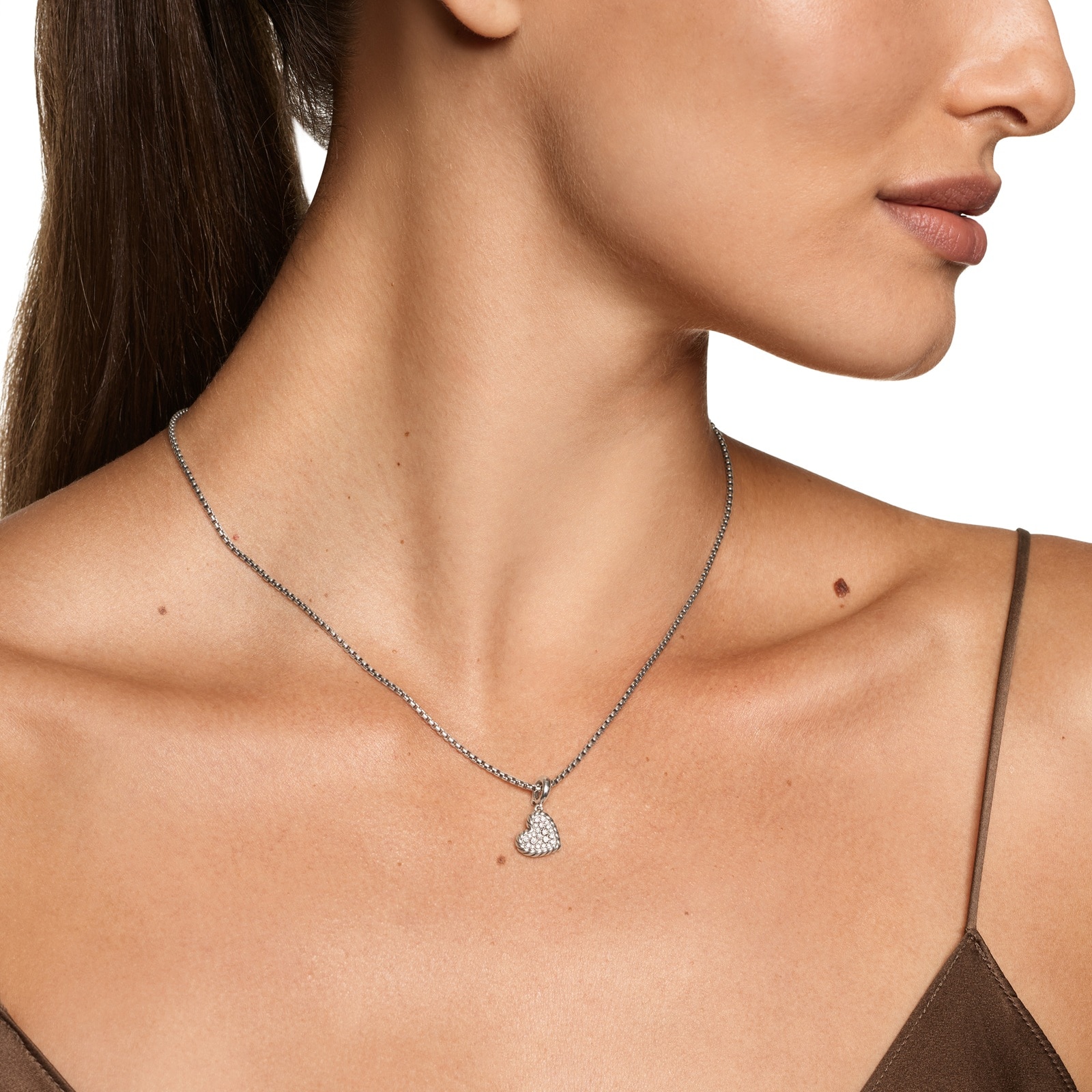 David Yurman DY Elements®&nbsp;Cable Heart Amulet In Sterling Silver With Diamonds, 17mm