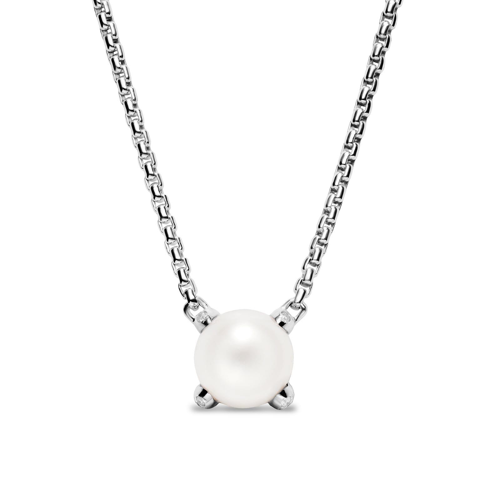 David Yurman Pearl Classics Necklace In Sterling Silver With Diamonds, 6.5mm