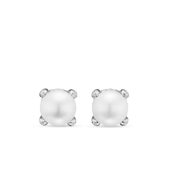 David Yurman Pearl Classics Stud Earrings In Sterling Silver With Diamonds, 6.5mm