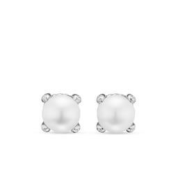37360337 - Pearl Classics Stud Earrings In Sterling Silver With Diamonds, 6.5mm