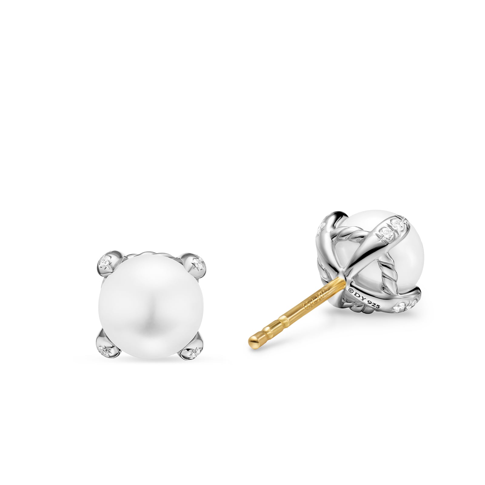 David Yurman Pearl Classics Stud Earrings In Sterling Silver With Diamonds, 6.5mm