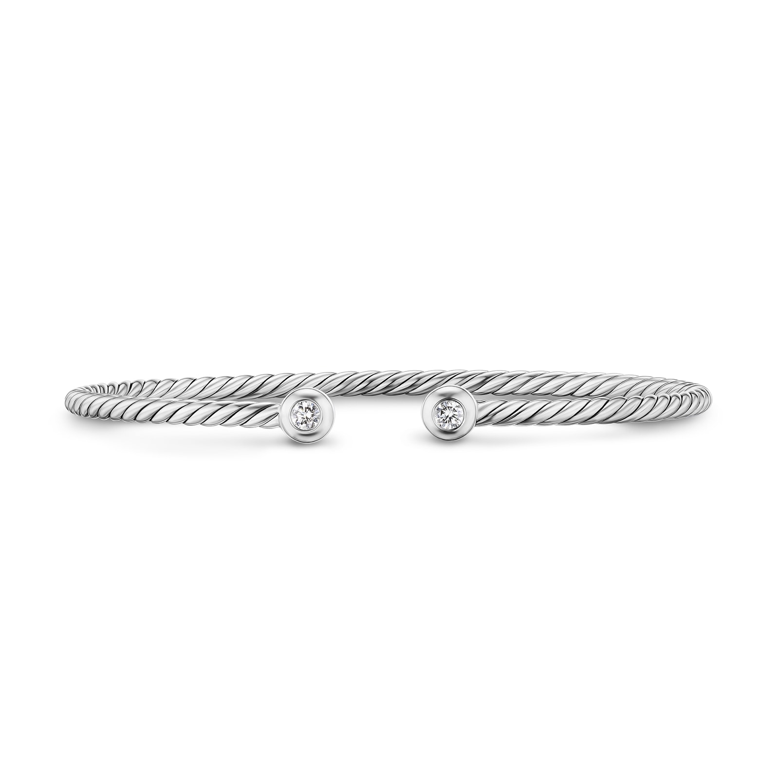 David Yurman Petite Modern Flex Cable Bracelet In Sterling Silver With Diamonds, 2.6mm - Size Small