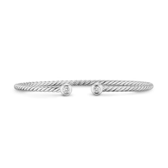 David Yurman Petite Modern Flex Cable Bracelet In Sterling Silver With Diamonds, 2.6mm - Size Small