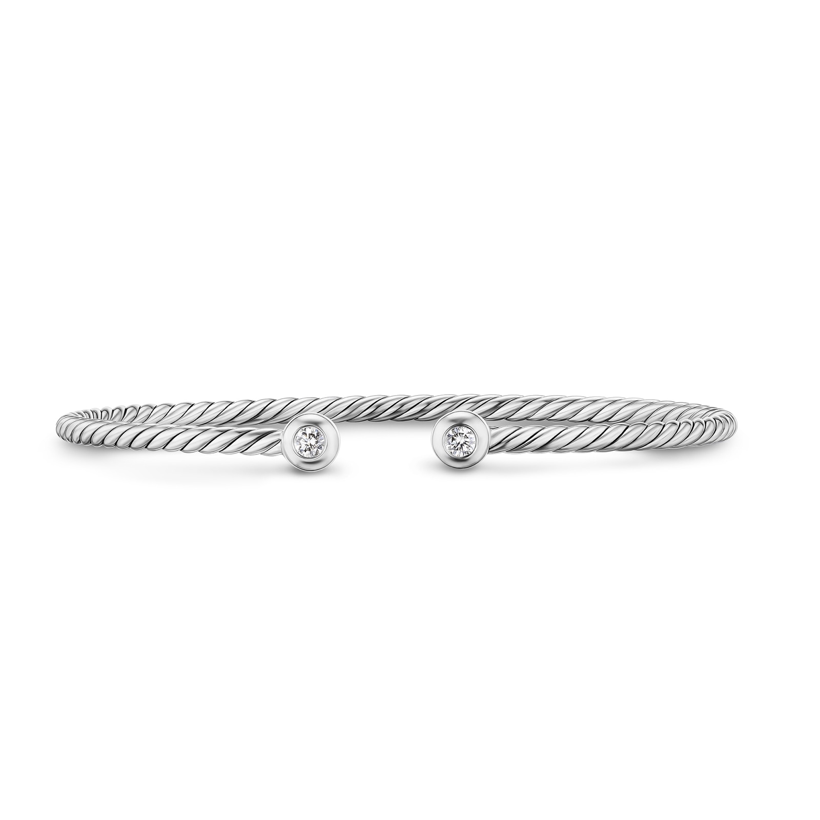 David Yurman Petite Modern Flex Cable Bracelet In Sterling Silver With Diamonds, 2.6mm - Size Medium