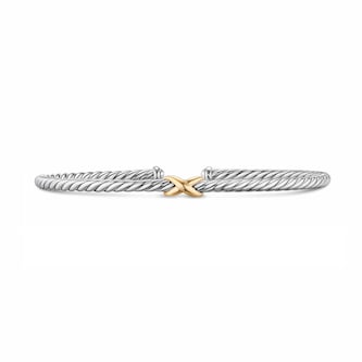 David Yurman Micro Cable Petite Flex X Bracelet In Sterling Silver And 14ct Yellow Gold, 2.6mm - Size Medium