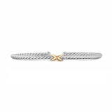 David Yurman Micro Cable Petite Flex X Bracelet In Sterling Silver And 14ct Yellow Gold, 2.6mm - Size Medium
