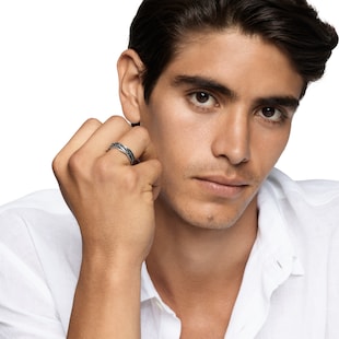 David Yurman DY Helios™ Band Ring in Sterling Silver with Black Diamonds, 6mm