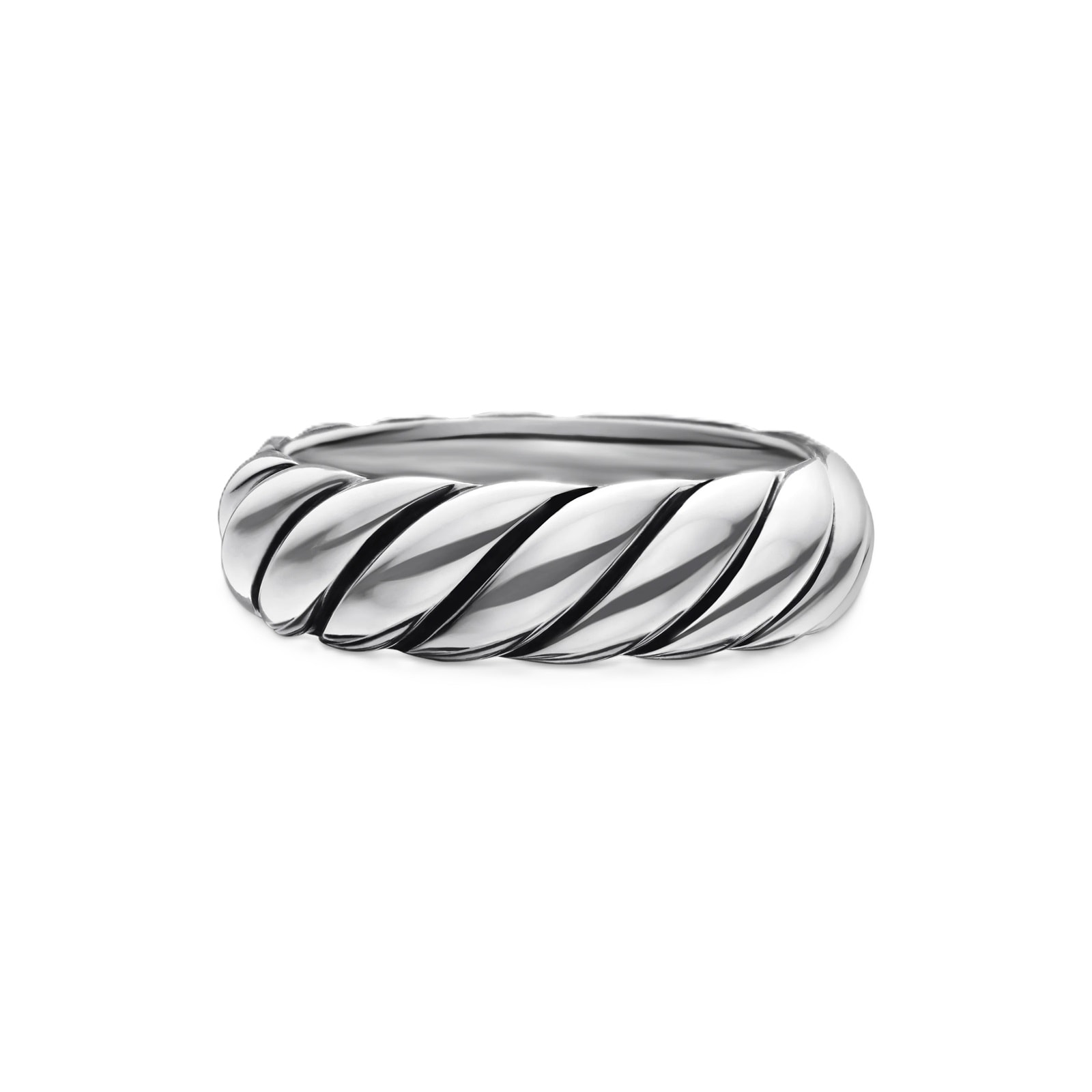 Sculpted Cable Band Ring in Sterling Silver, 6mm - Ring Size H