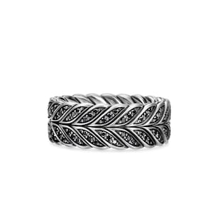 David Yurman Chevron Band Ring In Sterling Silver With Black Diamonds, 9mm