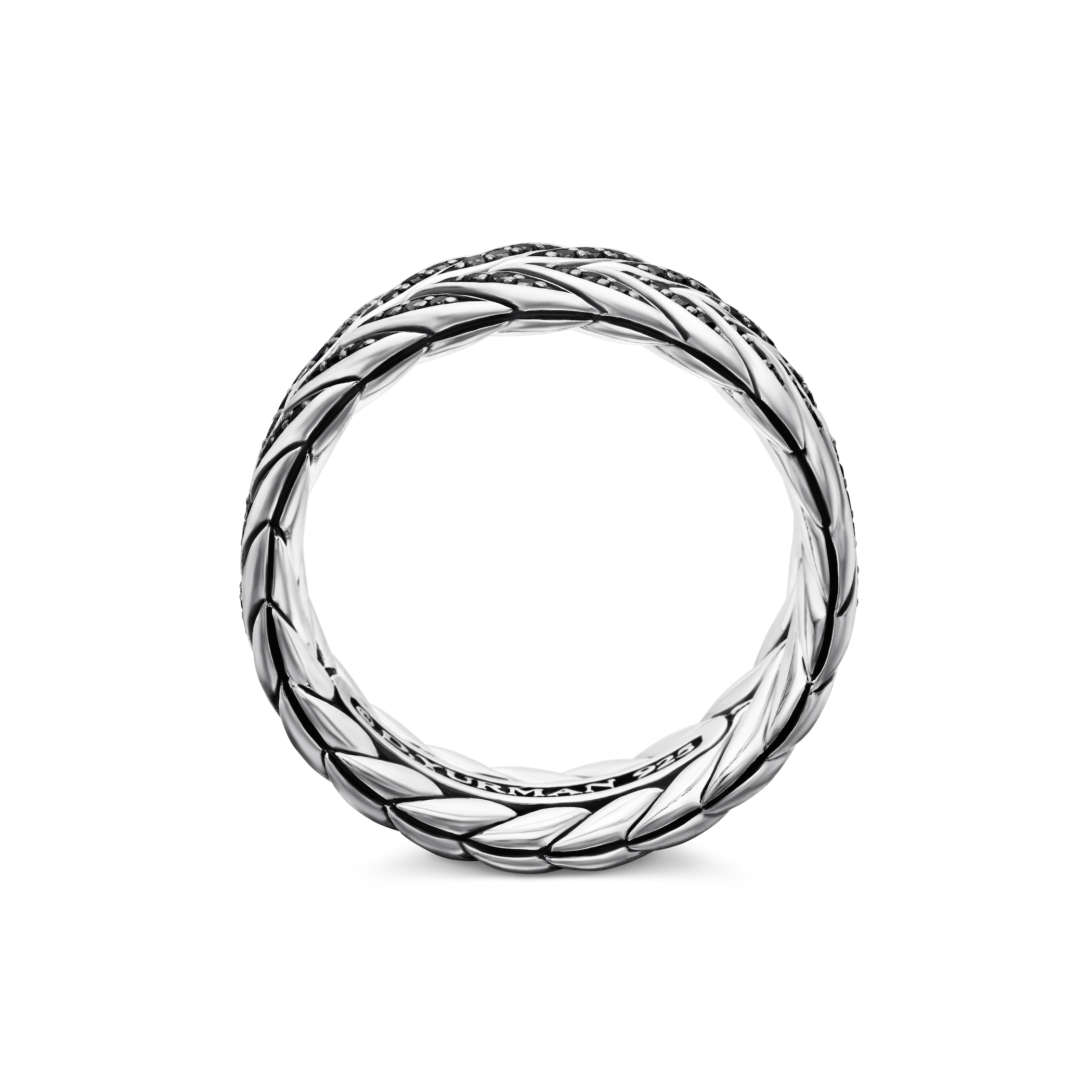 David Yurman Chevron Band Ring In Sterling Silver With Black Diamonds, 9mm