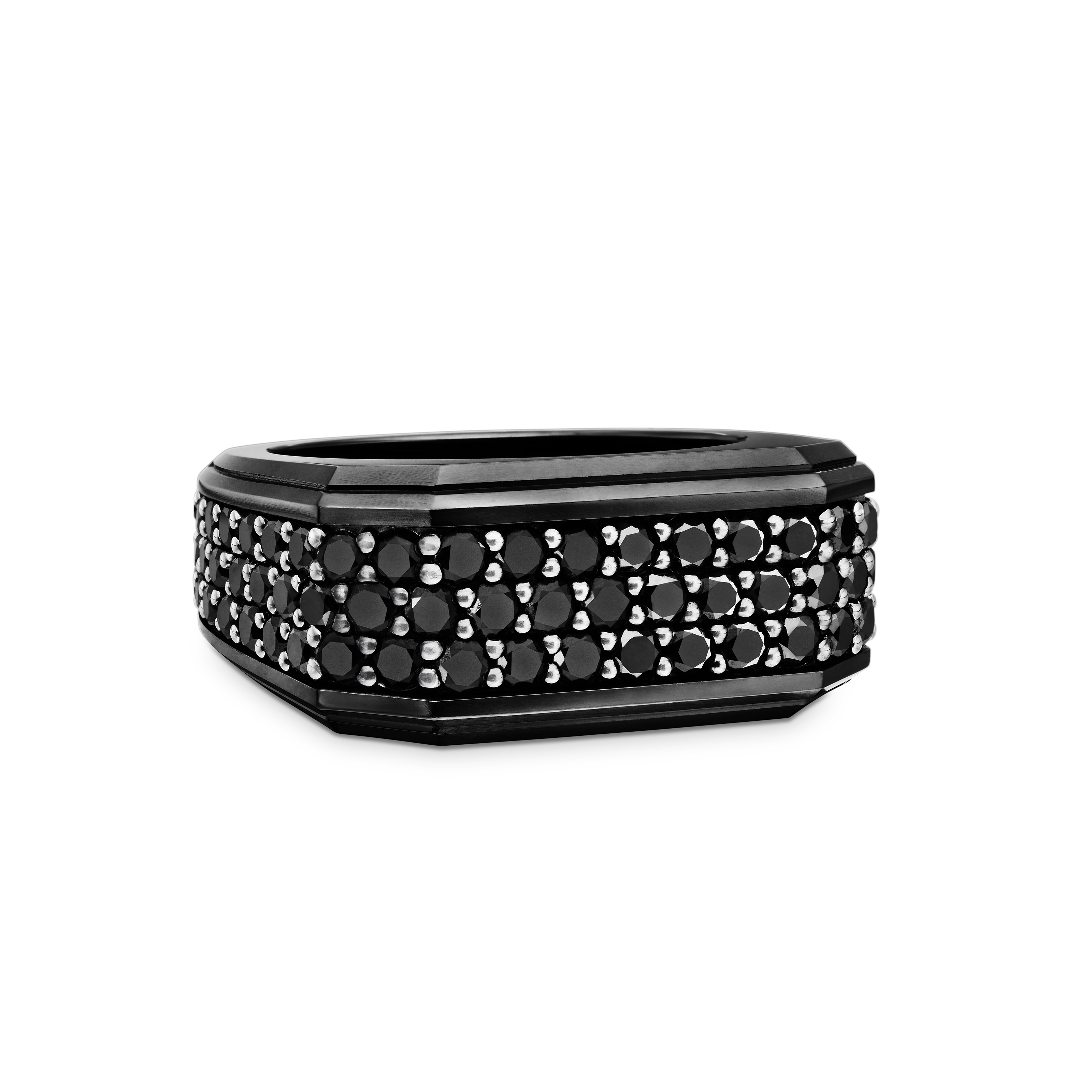 Deco Signet Ring In Black Titanium With Black Diamonds, 10mm - Ring Size T.5