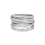 David Yurman Crossover Ring In Sterling Silver With Diamonds, 12mm - Ring Size Q