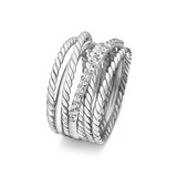 David Yurman Crossover Ring In Sterling Silver With Diamonds, 12mm - Ring Size Q