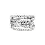 David Yurman Crossover Ring In Sterling Silver With Diamonds, 12mm - Ring Size Q
