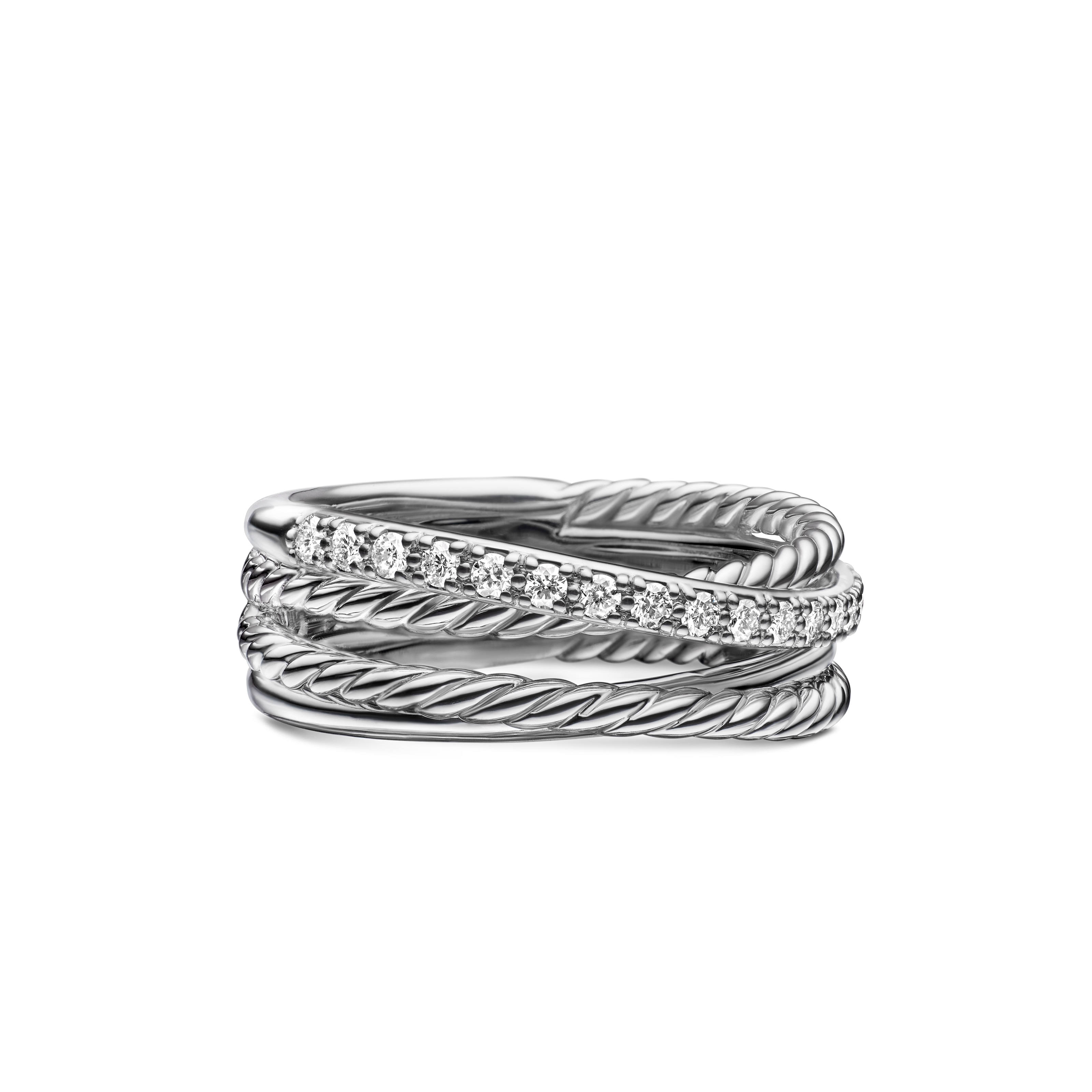 Crossover Band Ring In Sterling Silver With Diamonds, 6.8mm - Ring Size L.5