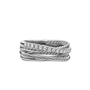 David Yurman Crossover Band Ring In Sterling Silver With Diamonds, 6.8mm