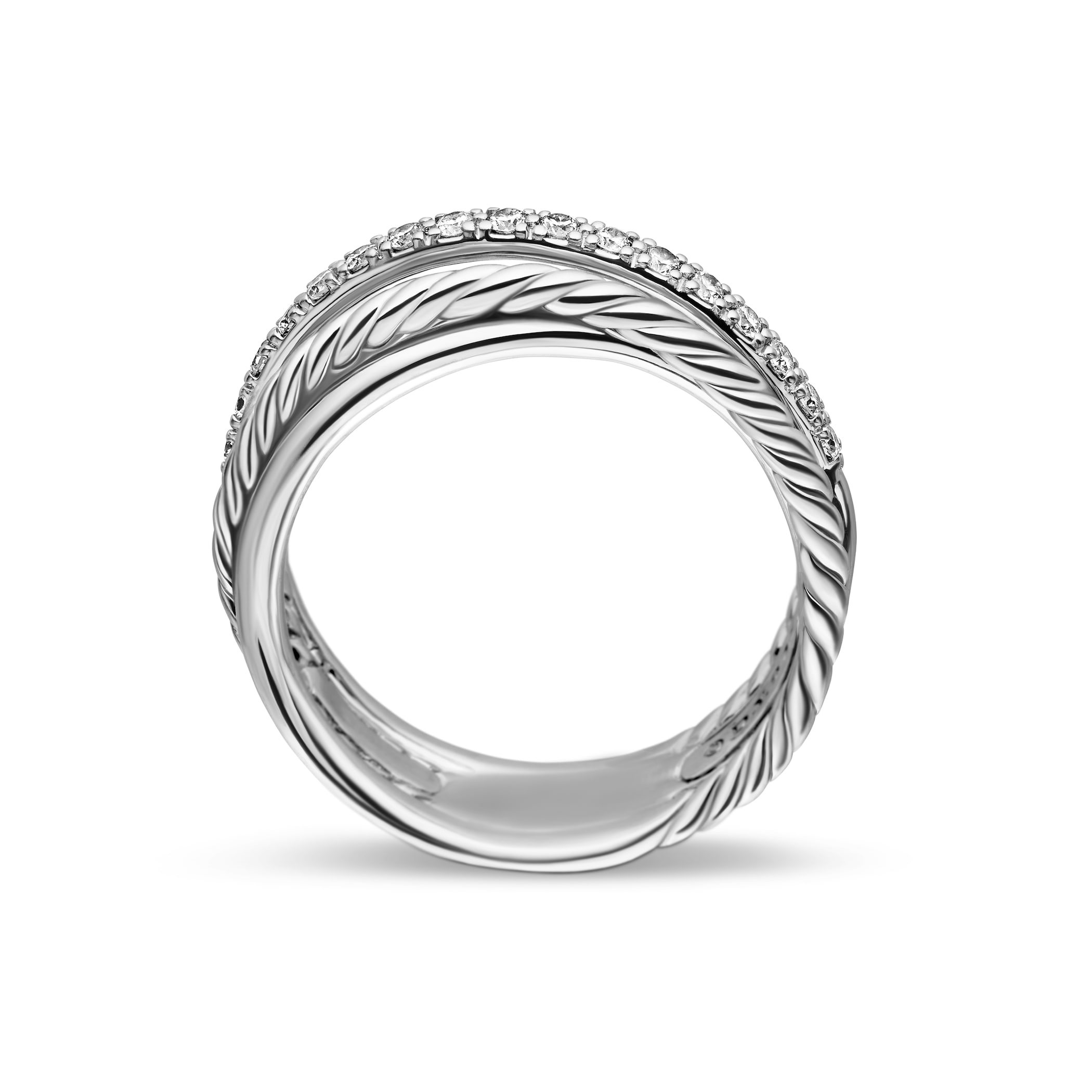 David Yurman Crossover Band Ring In Sterling Silver With Diamonds, 6.8mm David Yurman Crossover Band Ring In Sterling Silver With Diamonds, 6.8mm