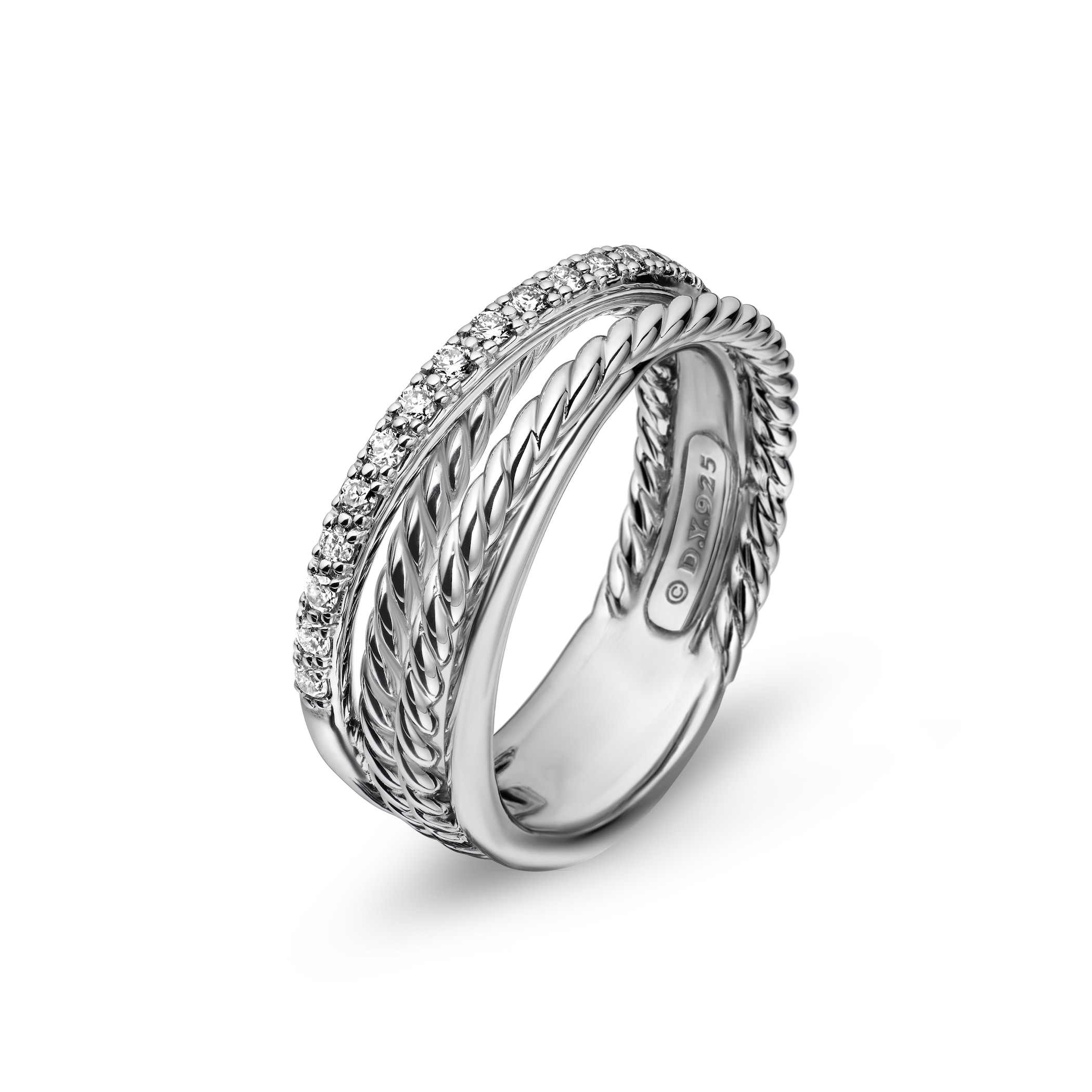 David Yurman Crossover Band Ring In Sterling Silver With Diamonds, 6.8mm David Yurman Crossover Band Ring In Sterling Silver With Diamonds, 6.8mm