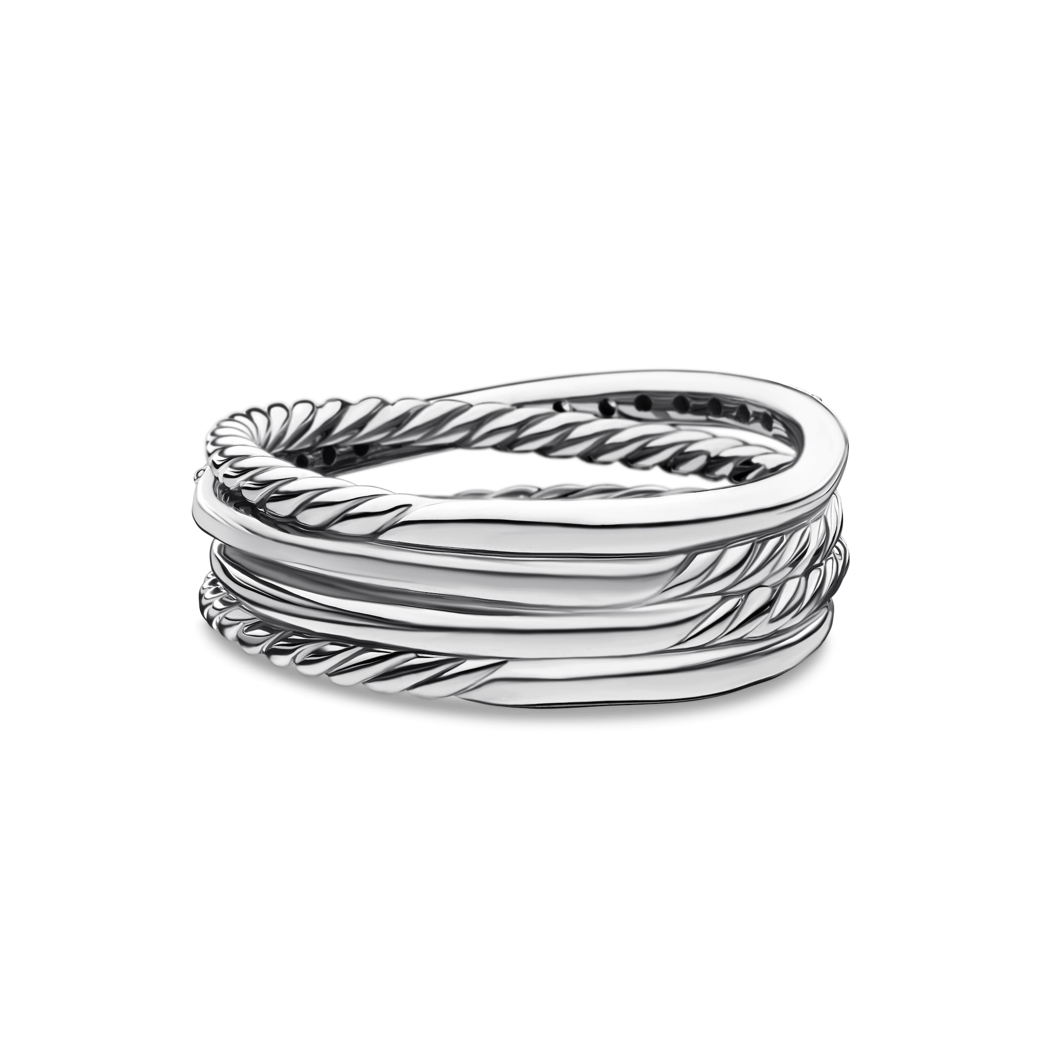 David Yurman Crossover Band Ring In Sterling Silver With Diamonds, 6.8mm David Yurman Crossover Band Ring In Sterling Silver With Diamonds, 6.8mm