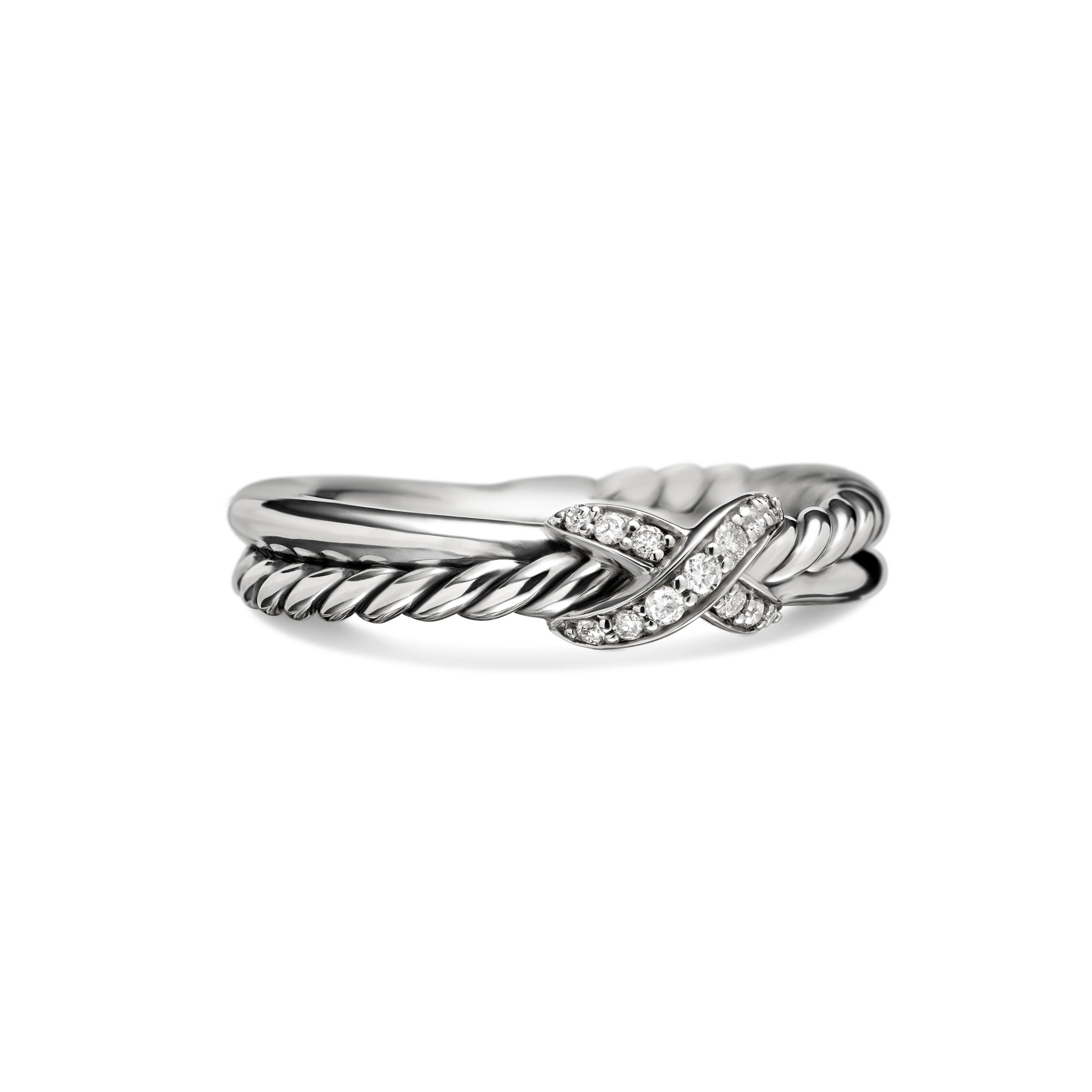 Petite X Ring In Sterling Silver With Diamonds, 4mm - Ring Size J.5