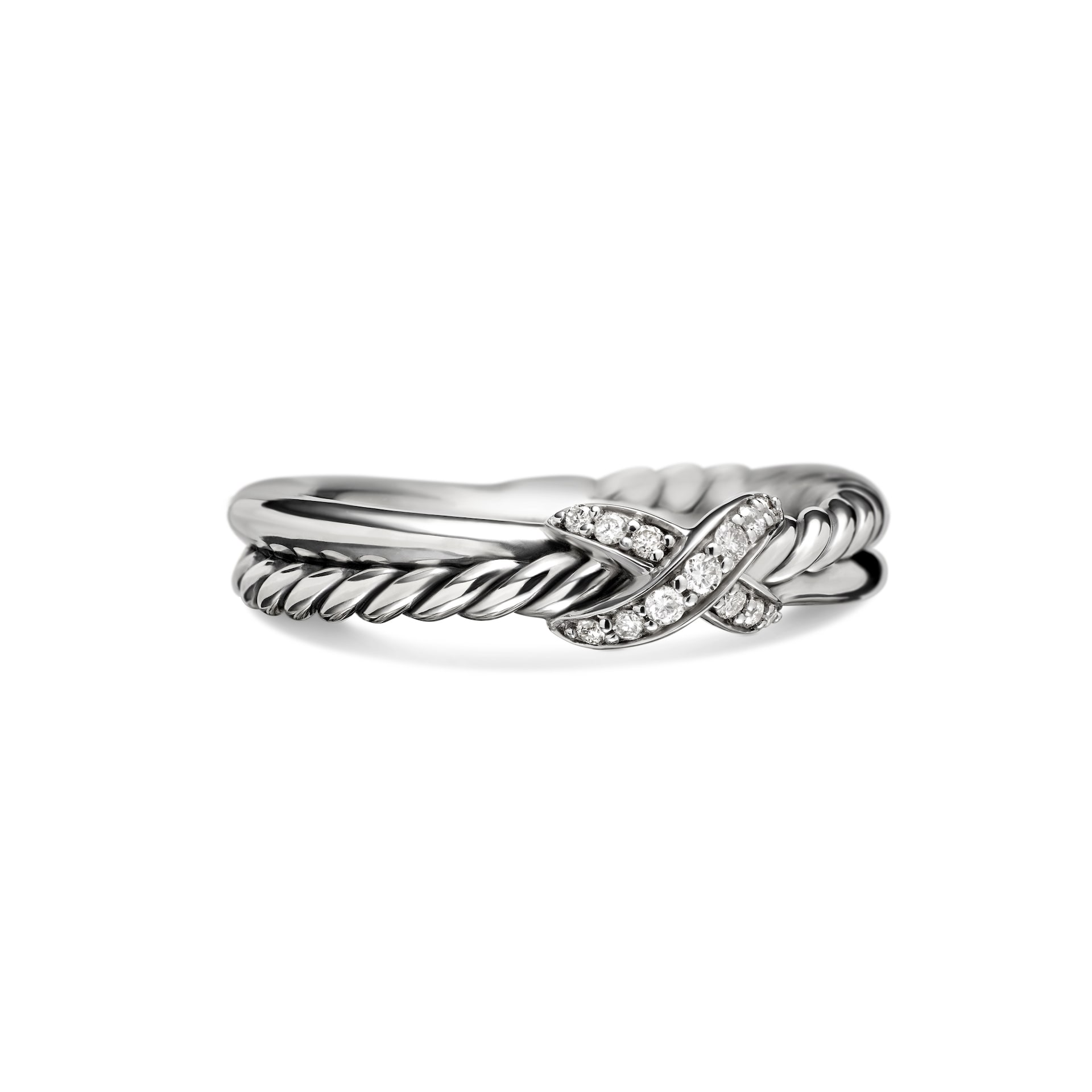 David Yurman Petite X Ring In Sterling Silver With Diamonds, 4mm David Yurman Petite X Ring In Sterling Silver With Diamonds, 4mm