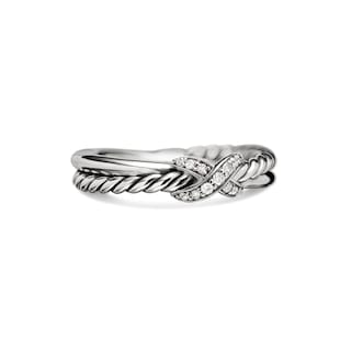 David Yurman Petite X Ring In Sterling Silver With Diamonds, 4mm